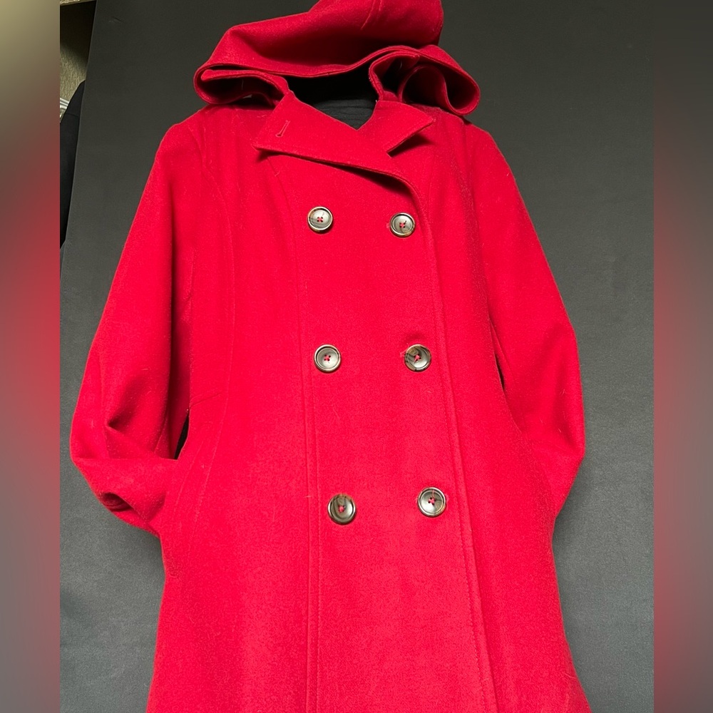 Nautica Women's 3/4 Hooded Peacoat Coat Red Size XXL